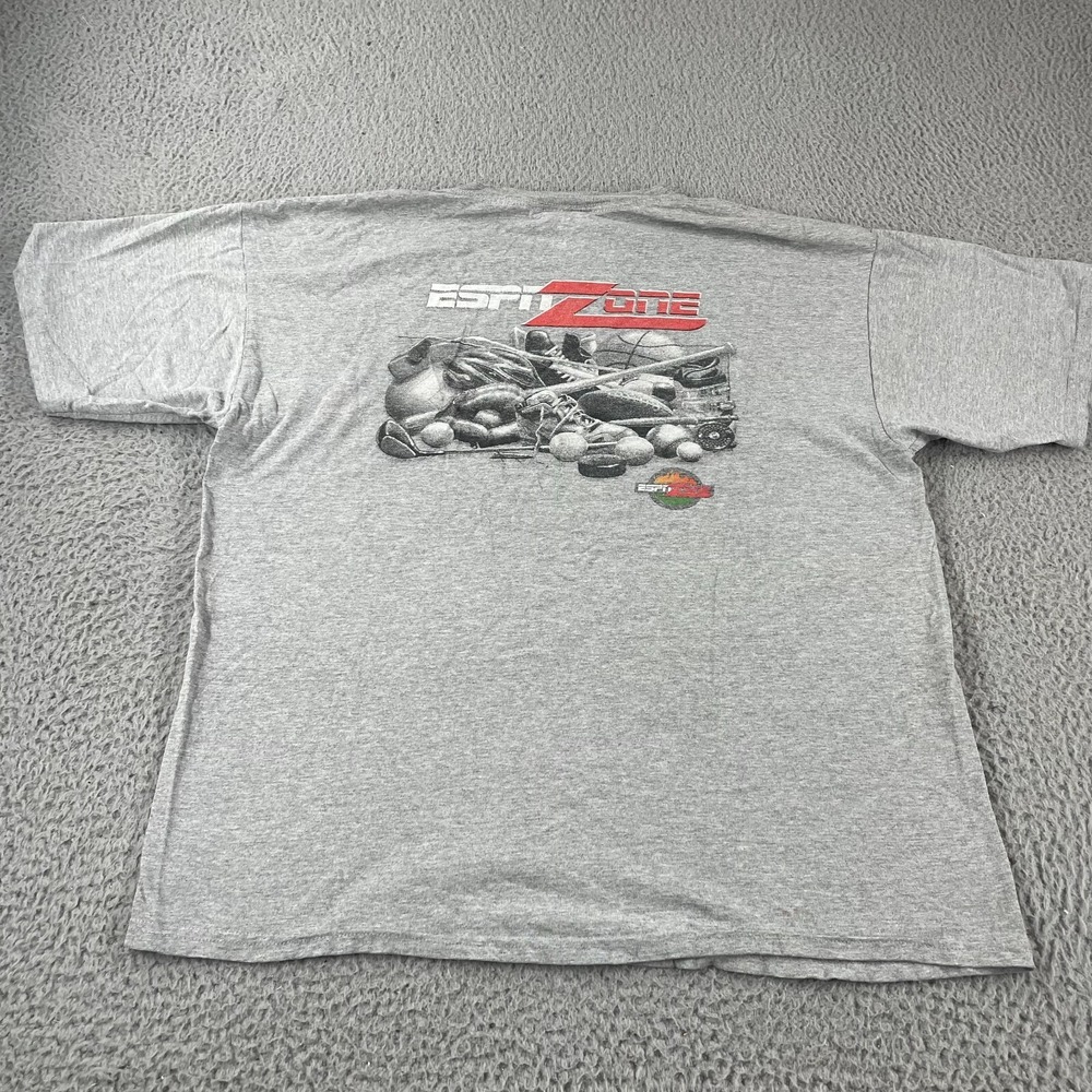 Vintage ESPN Zone T Shirt Men's XL‎ Gray Double Sided Graphic Sports Tee 2000s